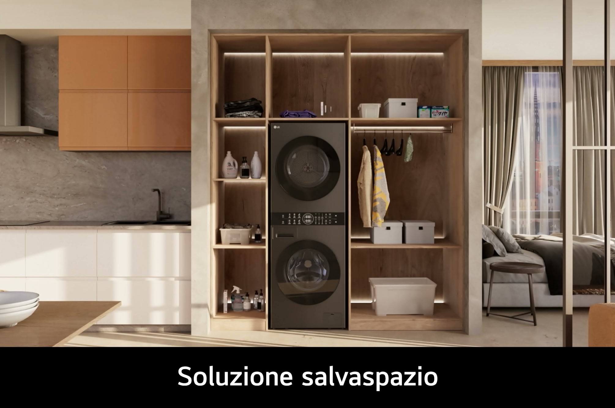 LG WashTower Colonna Bucato 12/10kg AI DD | Classe A-10% / C | Pannello unificato, TurboWash360,Pompa di calore | Nera, WT1210BBF